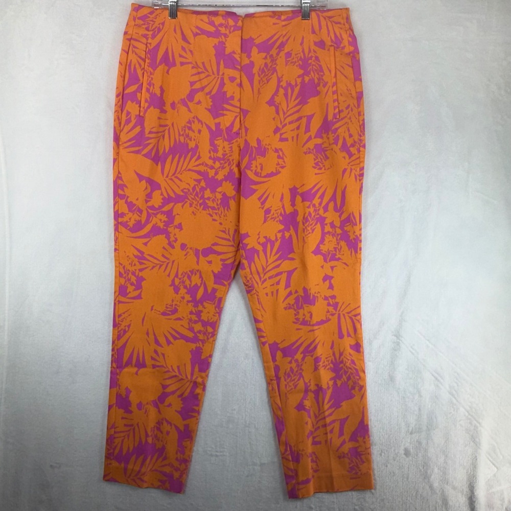 Ella Rafaella Womens Ankle Pants Size 18 Orange Pink Tropical Floral Stretch